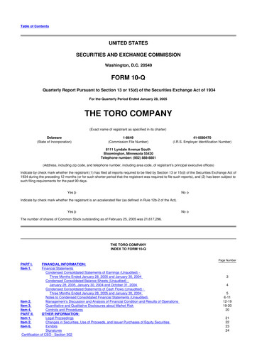 Thumbnail The Toro Company
 10-Q Quarterly Report FY 