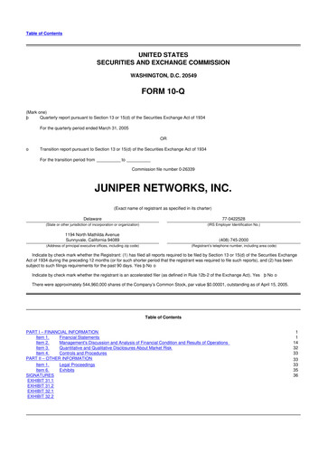 Thumbnail Juniper Networks
 10-Q Quarterly Report FY 