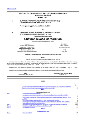 Thumbnail Chevron 10-Q Quarterly Report FY 