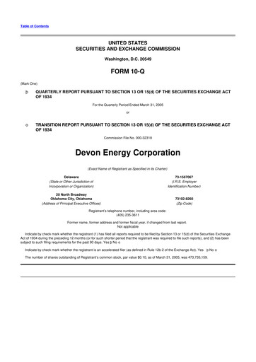 Thumbnail Devon Energy
 10-Q Quarterly Report FY 