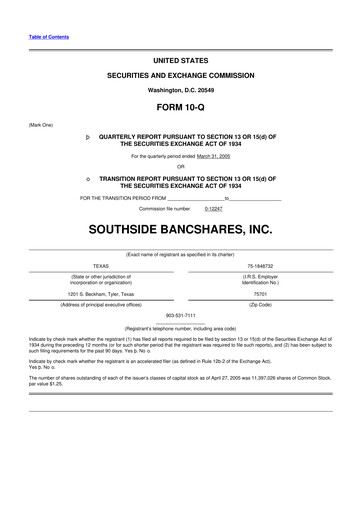 Thumbnail Southside Bancshares 10-Q Quarterly Report FY 