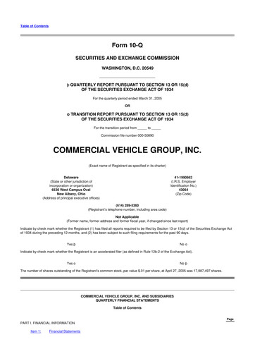 Miniature Commercial Vehicle Group (CVG) 10-Q Rapport trimestriel  