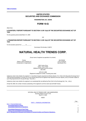Thumbnail Natural Health Trends 10-Q Quarterly Report FY 