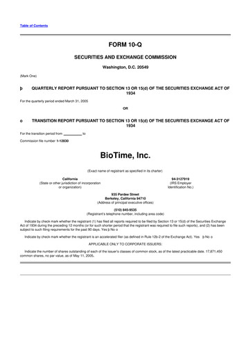 Miniature Lineage Cell Therapeutics
 10-Q Rapport trimestriel  