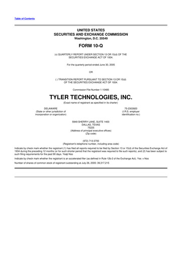 Thumbnail Tyler Technologies
 10-Q Quarterly Report FY 