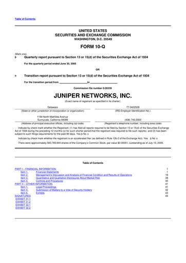 Thumbnail Juniper Networks
 10-Q Quarterly Report FY 