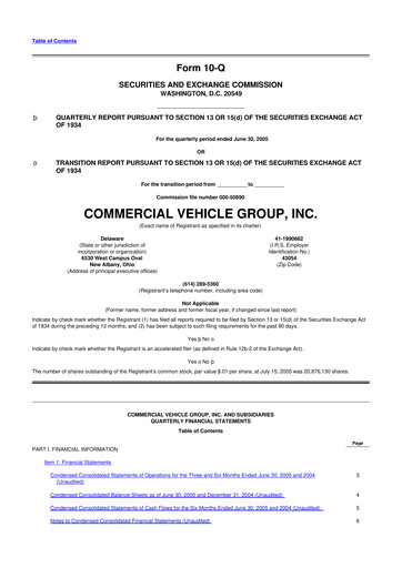 Miniature Commercial Vehicle Group (CVG) 10-Q Rapport trimestriel  