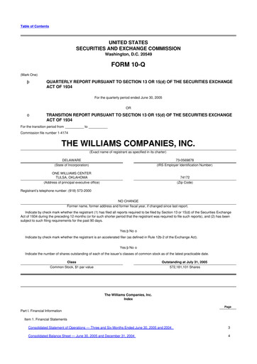 Thumbnail Williams Companies
 10-Q Quarterly Report FY 
