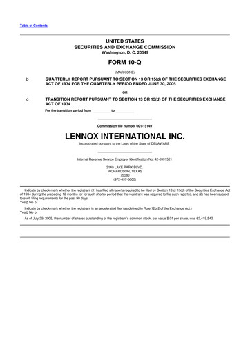 Thumbnail Lennox 10-Q Quarterly Report FY 