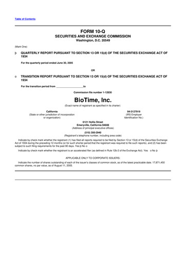 Miniature Lineage Cell Therapeutics
 10-Q Rapport trimestriel  