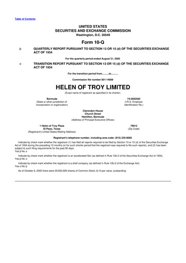 Thumbnail Helen of Troy 10-Q Quarterly Report FY 