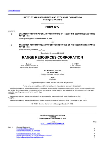 Thumbnail Range Resources
 10-Q Quarterly Report FY 