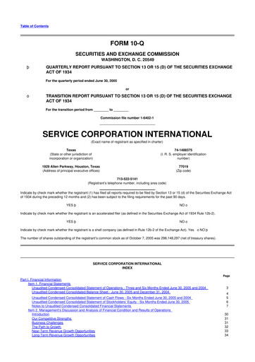 Vorschaubild Service Corporation International
 10-Q Quartalsbericht  