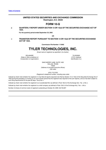 Thumbnail Tyler Technologies
 10-Q Quarterly Report FY 