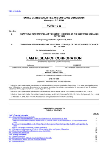 Thumbnail Lam Research 10-Q Quarterly Report FY 