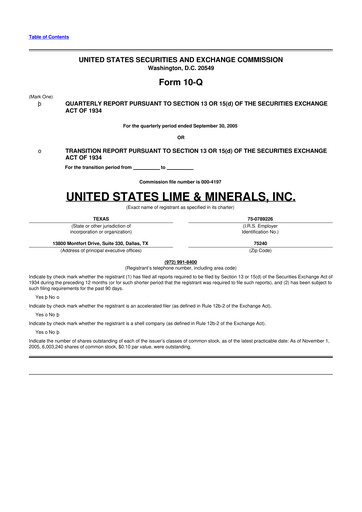 Thumbnail United States Lime & Minerals  10-Q Quarterly Report FY 