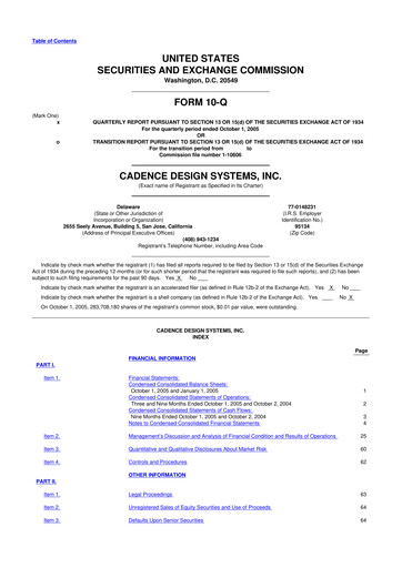 Thumbnail Cadence Design Systems 10-Q Quarterly Report FY 