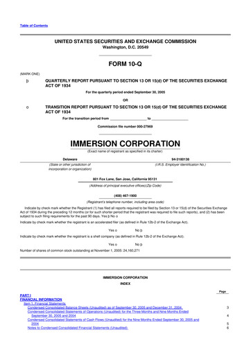Thumbnail Immersion Corporation
 10-Q Quarterly Report FY 