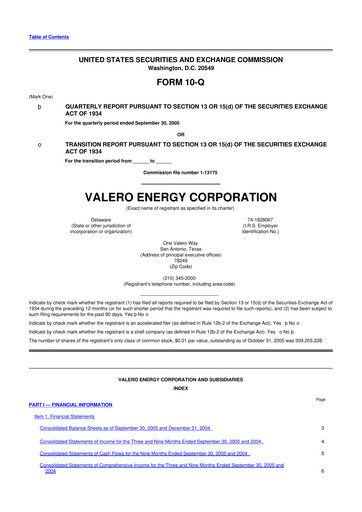 Thumbnail Valero Energy 10-Q Quarterly Report FY 