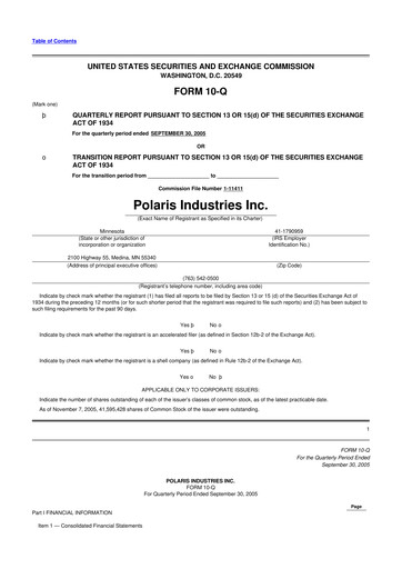 Thumbnail Polaris 10-Q Quarterly Report FY 