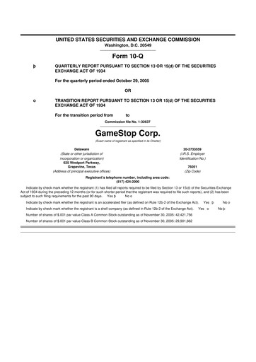 Thumbnail GameStop
 10-Q Quarterly Report FY 