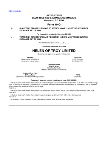 Thumbnail Helen of Troy 10-Q Quarterly Report FY 