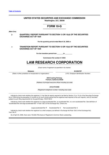 Thumbnail Lam Research 10-Q Quarterly Report FY 