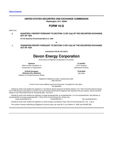 Thumbnail Devon Energy
 10-Q Quarterly Report FY 