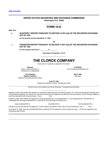 Thumbnail Clorox 10-Q Quarterly Report FY 