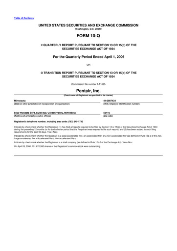 Thumbnail Pentair
 10-Q Quarterly Report FY 