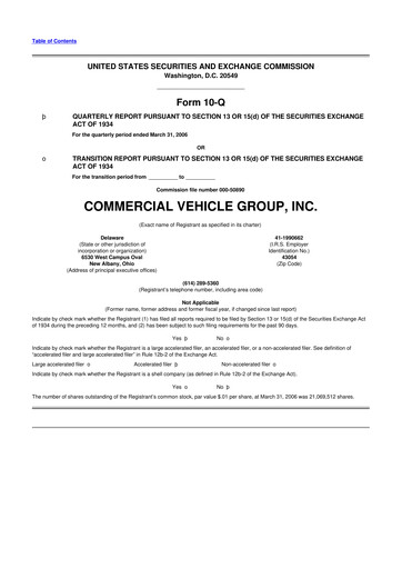 Miniature Commercial Vehicle Group (CVG) 10-Q Rapport trimestriel  