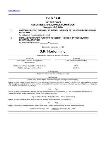 Thumbnail D. R. Horton
 10-Q Quarterly Report FY 