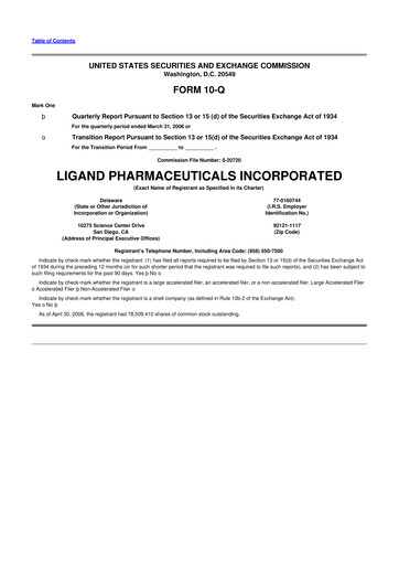 Thumbnail Ligand Pharmaceuticals 10-Q Quarterly Report FY 