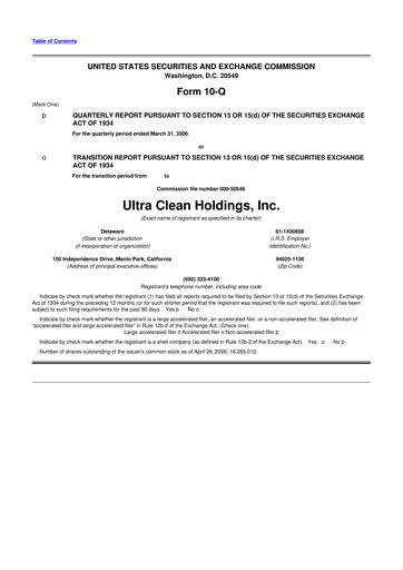 Vorschaubild UCT (Ultra Clean Holdings) 10-Q Quartalsbericht  