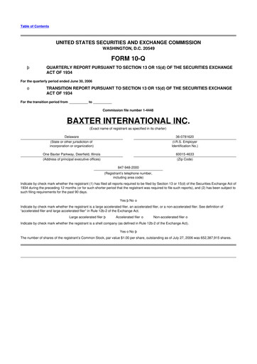 Thumbnail Baxter 10-Q Quarterly Report FY 