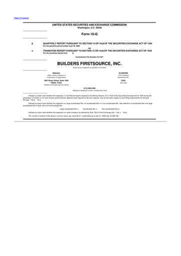 Thumbnail Builders FirstSource
 10-Q Quarterly Report FY 