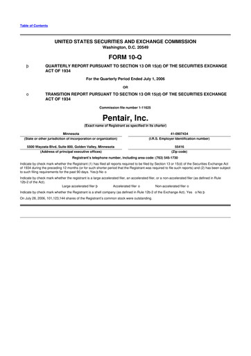 Thumbnail Pentair
 10-Q Quarterly Report FY 