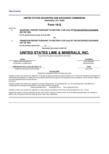 Thumbnail United States Lime & Minerals  10-Q Quarterly Report FY 