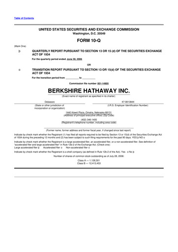 Thumbnail Berkshire Hathaway  10-Q Quarterly Report FY 