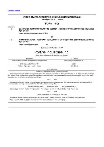 Thumbnail Polaris 10-Q Quarterly Report FY 