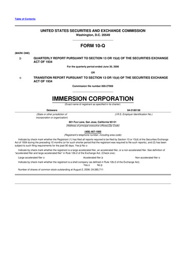 Thumbnail Immersion Corporation
 10-Q Quarterly Report FY 