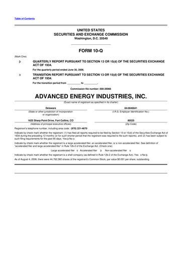 Thumbnail Advanced Energy 10-Q Quarterly Report FY 