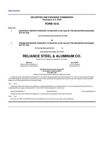 Thumbnail Reliance


 10-Q Quarterly Report FY 