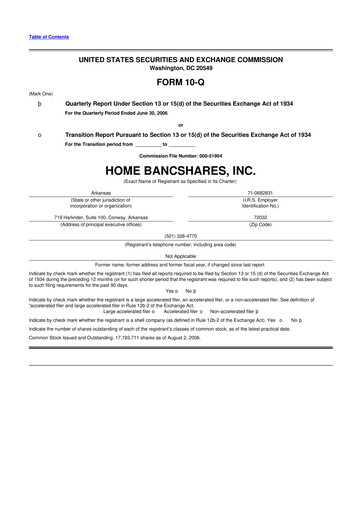 Thumbnail Home BancShares
 10-Q Quarterly Report FY 