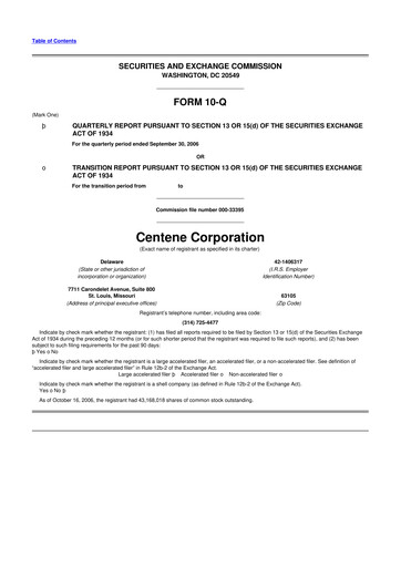 Thumbnail Centene 10-Q Quarterly Report FY 