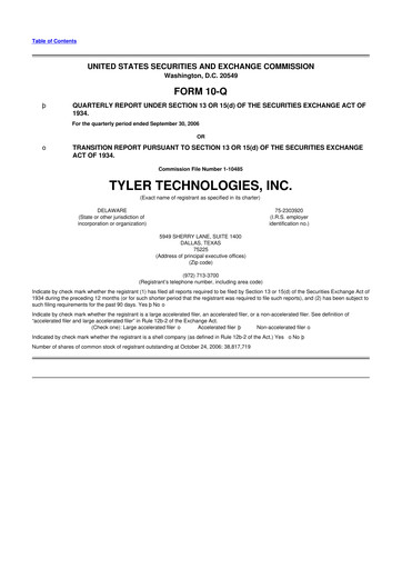Thumbnail Tyler Technologies
 10-Q Quarterly Report FY 