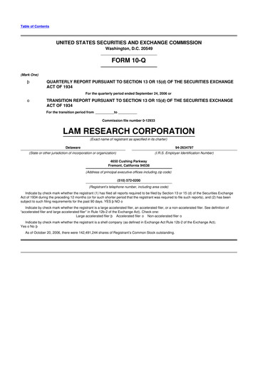 Thumbnail Lam Research 10-Q Quarterly Report FY 