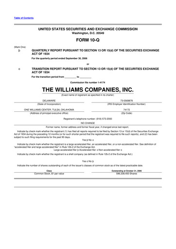 Thumbnail Williams Companies
 10-Q Quarterly Report FY 