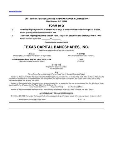 Thumbnail Texas Capital Bancshares 10-Q Quarterly Report FY 