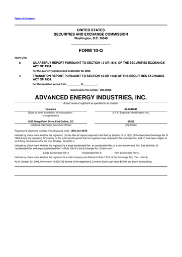 Thumbnail Advanced Energy 10-Q Quarterly Report FY 
